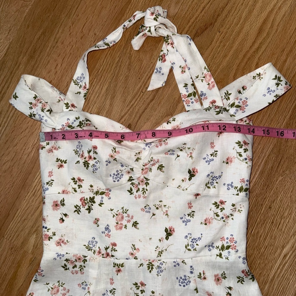 LIKE NEW Reformation 100% Linen Stanford Mini Dress White Floral Size 4 - Picture 8 of 12